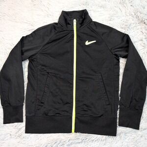 Nike Sweatshirt Girls M Black Zip Up Swoosh Pockets Athletic Comfort Lightweight